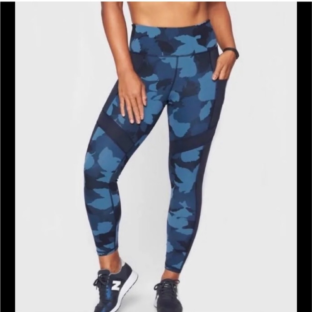 Athleta High Rise All in One Blue Camo 7/8 length
